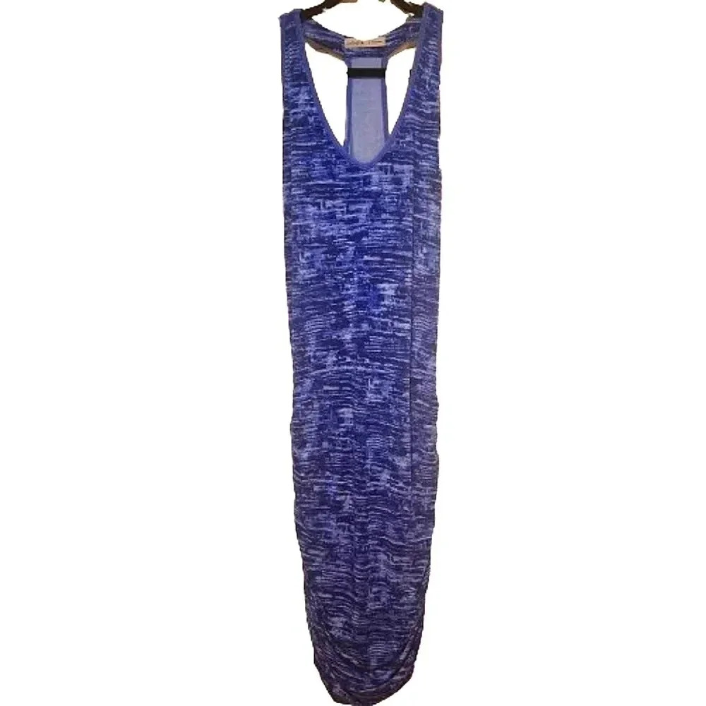 NWOT Athleta racerback blue and black maxi dress w/ ruching Size Small